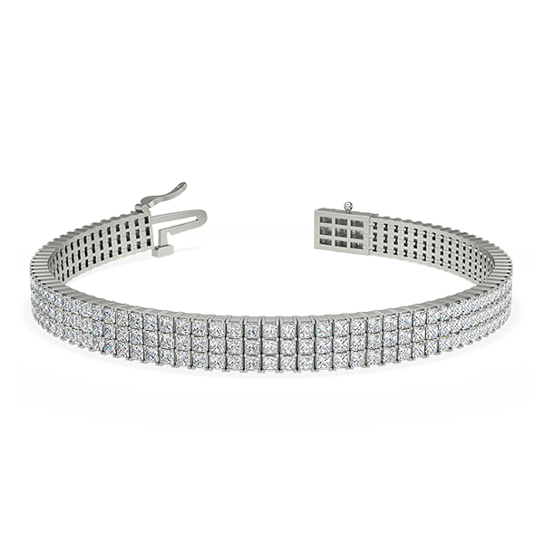 Three-Row Princess Diamond Tennis Bracelet 