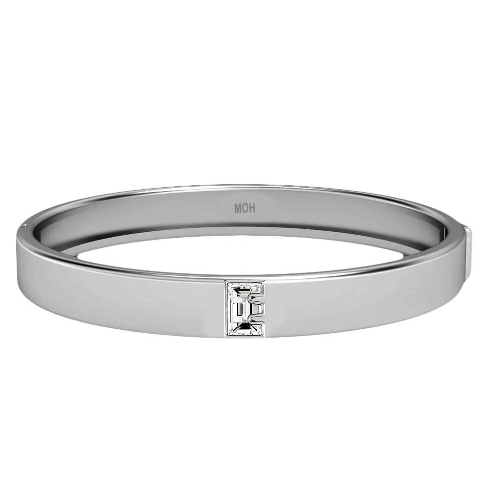 E Letter Alphabet-18K White Gold-Bangle-7 mm