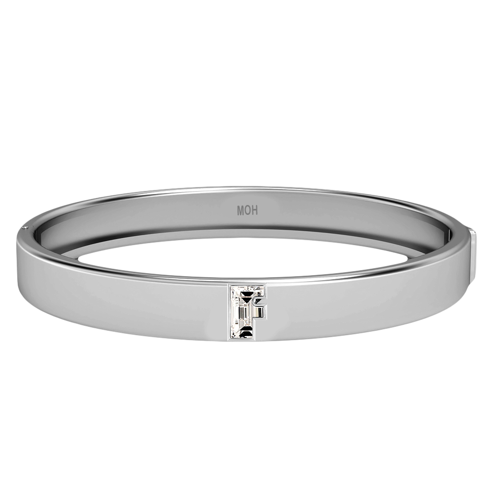 F Letter Alphabet-18K White Gold-Bangle-7 mm