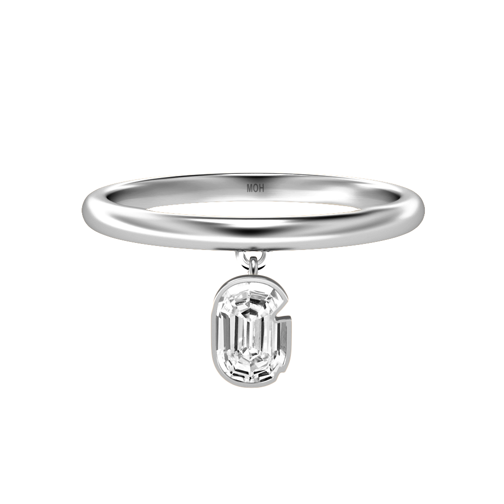 G Letter Alphabet-18K White Gold-Drop Ring-7 mm