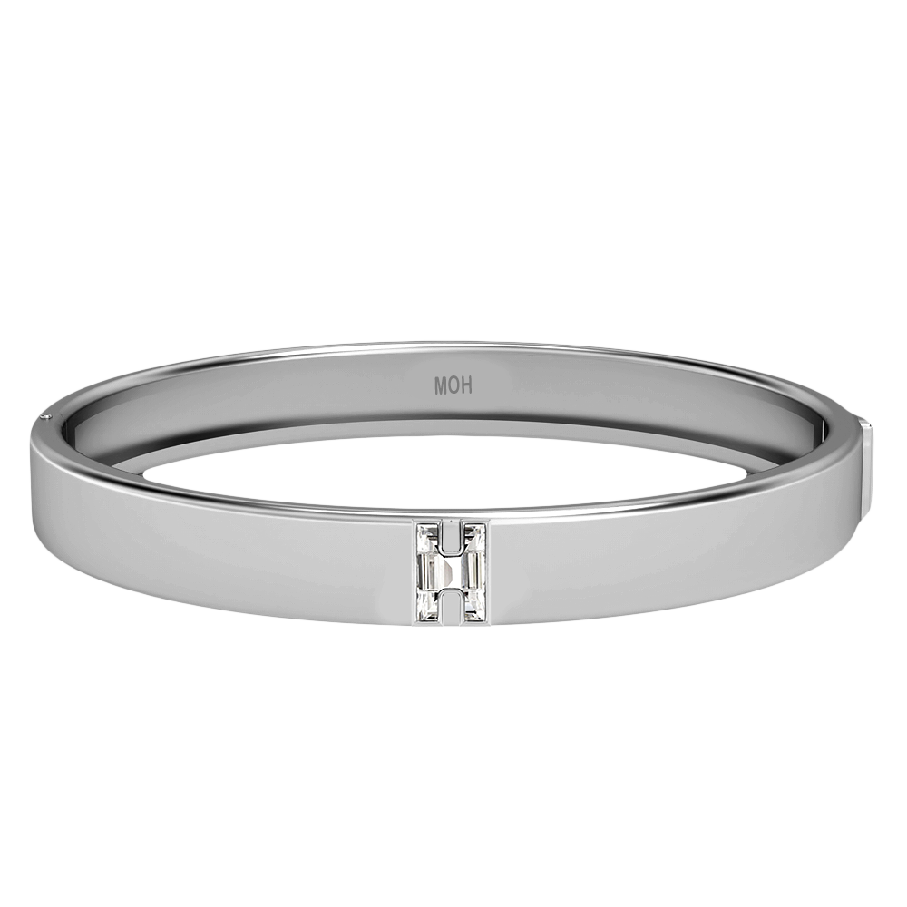 H Letter Alphabet-18K White Gold-Bangle-7 mm