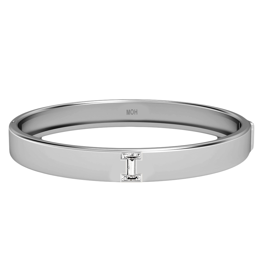 I Letter Alphabet-18K White Gold-Bangle-7 mm
