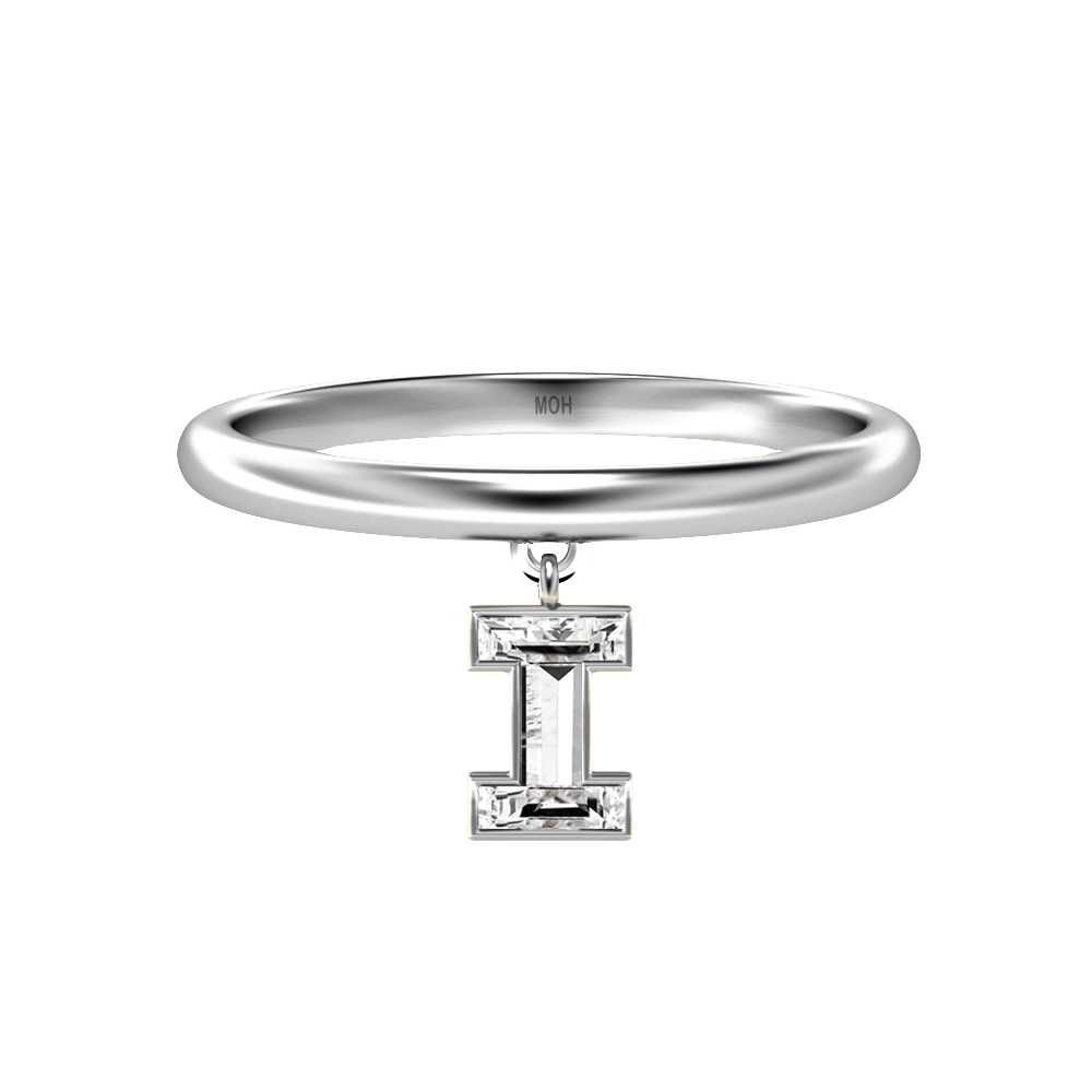 I Letter Alphabet-18K White Gold-Drop Ring-7 mm