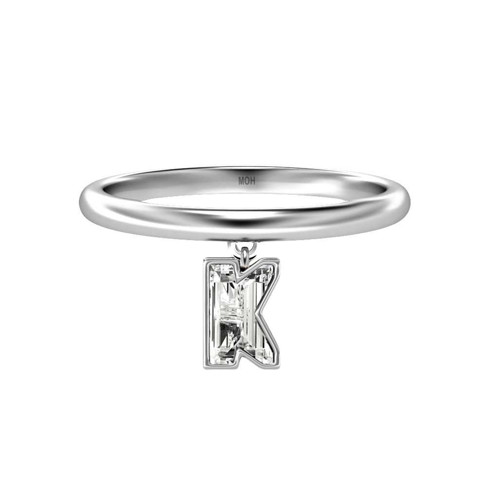 K Letter Alphabet-18K White Gold-Drop Ring-7 mm