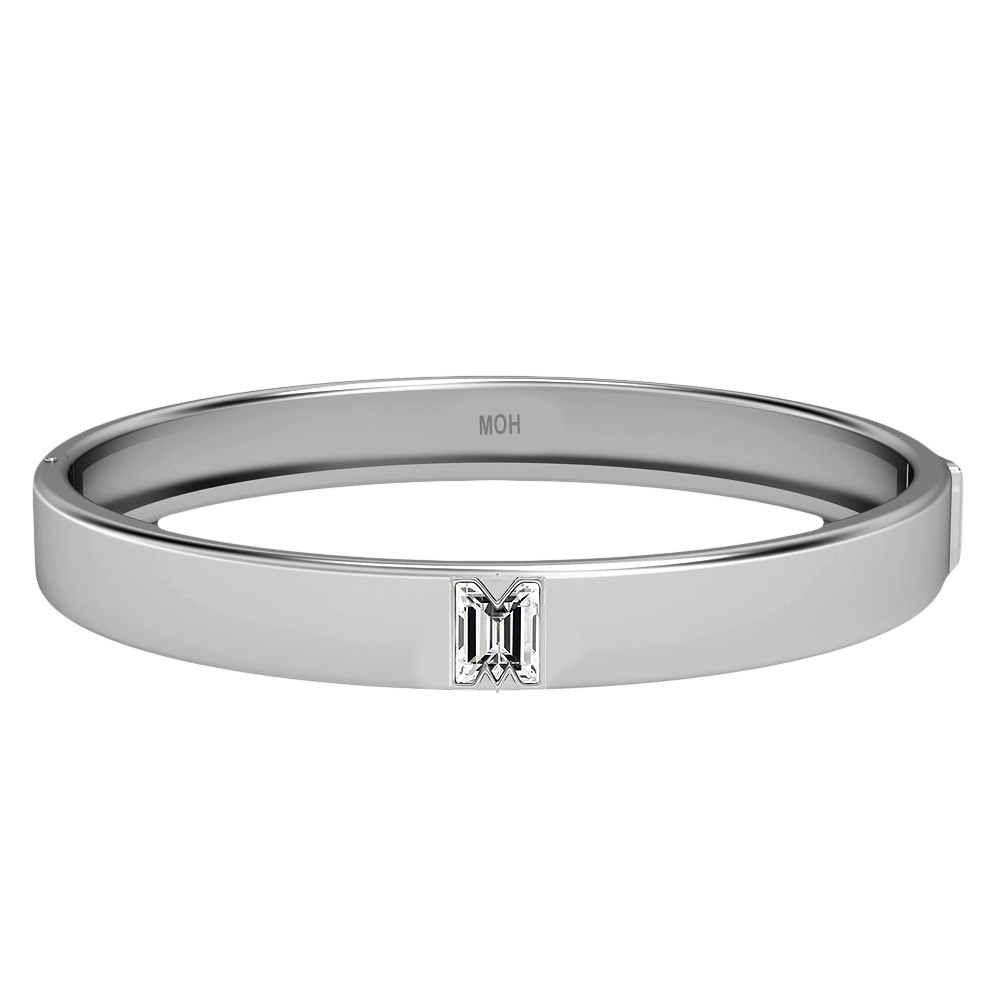 M Letter Alphabet-18K White Gold-Bangle-7 mm