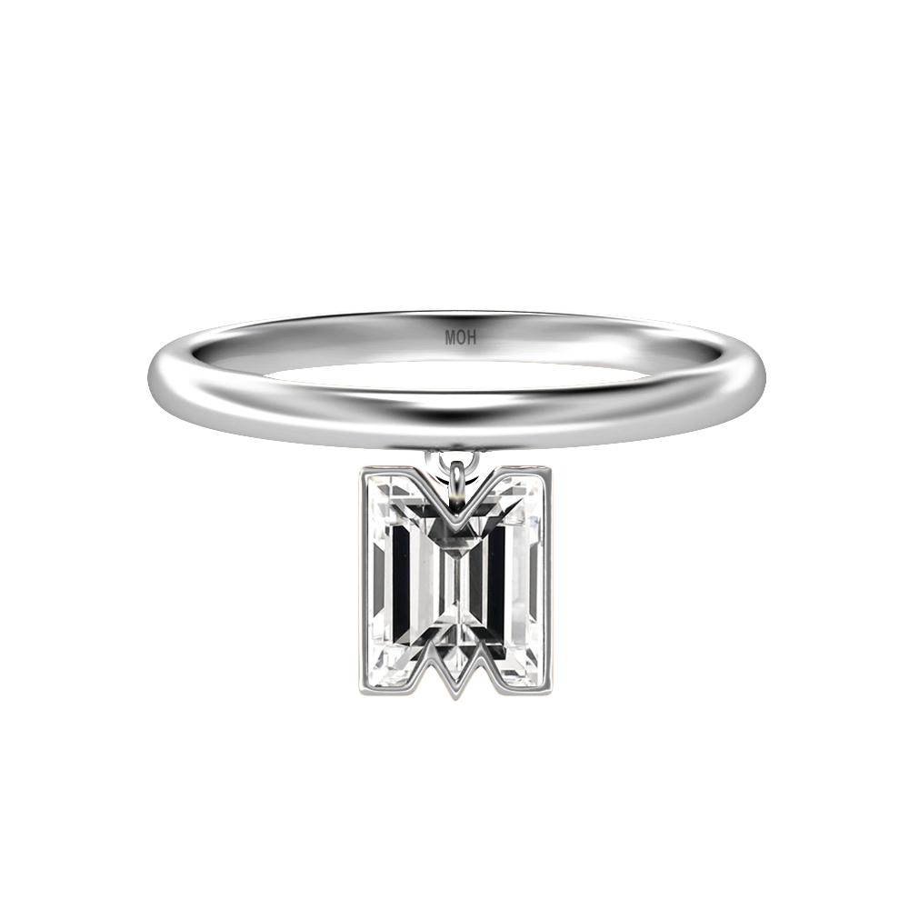 M Letter Alphabet-18K White Gold-Drop Ring-7 mm