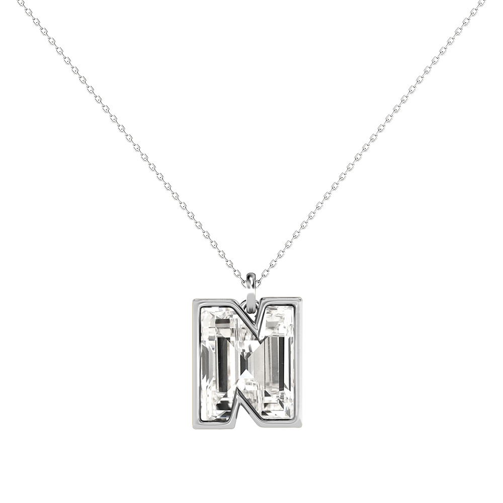 N Letter Alphabet-Platinum-Pendant-7 mm