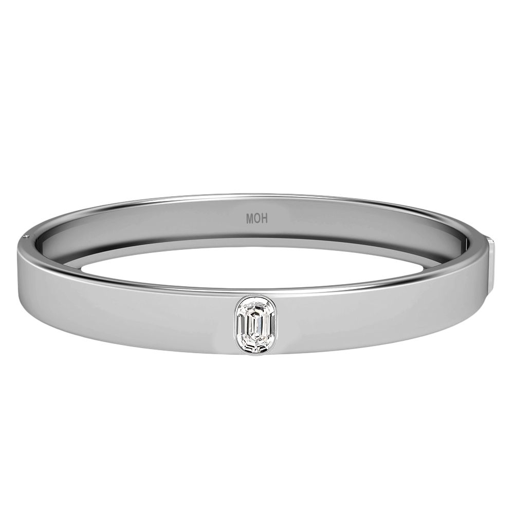 O Letter Alphabet-18K White Gold-Bangle-7 mm