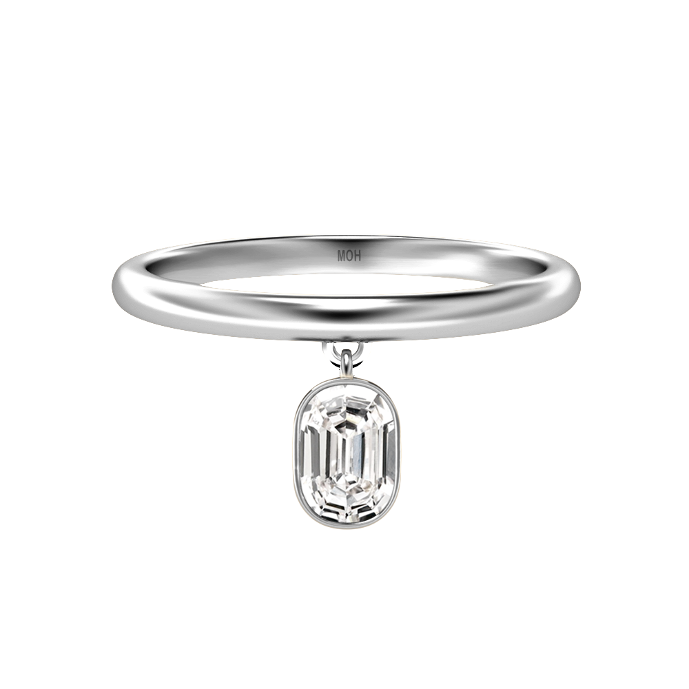 O Letter Alphabet-18K White Gold-Drop Ring-7 mm