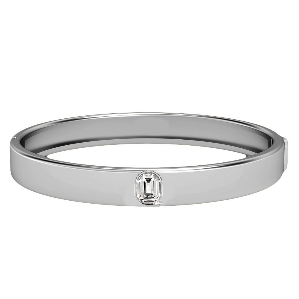 Q Letter Alphabet-18K White Gold-Bangle-7 mm