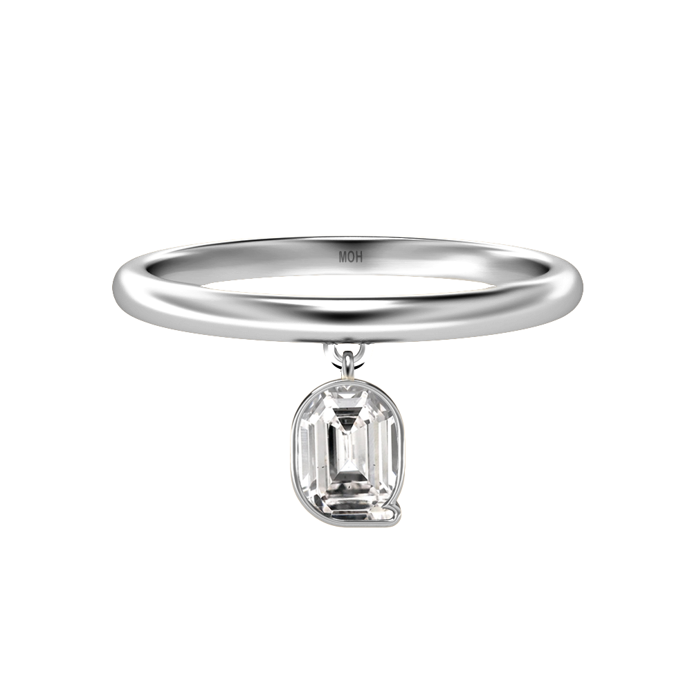 Q Letter Alphabet-18K White Gold-Drop Ring-7 mm