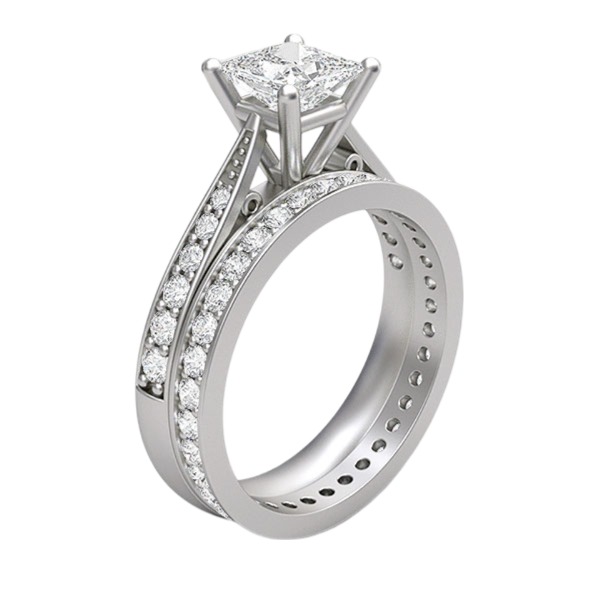 Eternity Pave Matching Band Engagement Ring