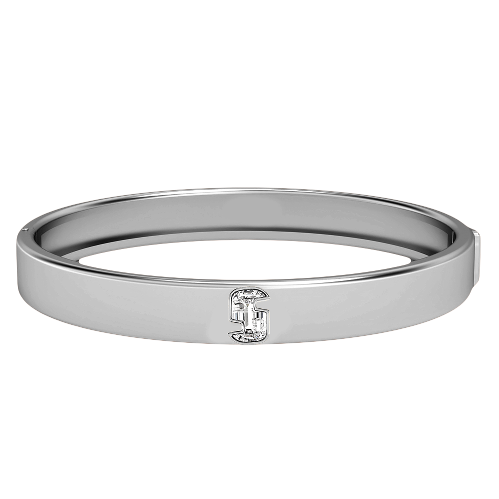S Letter Alphabet-18K White Gold-Bangle-7 mm