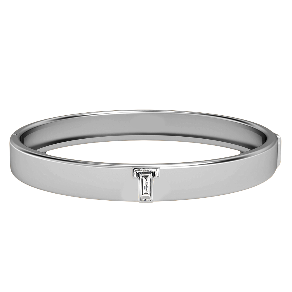 T Letter Alphabet-18K White Gold-Bangle-7 mm