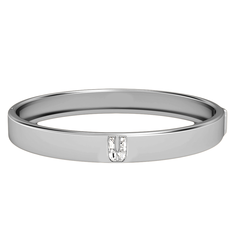 U Letter Alphabet-18K White Gold-Bangle-7 mm