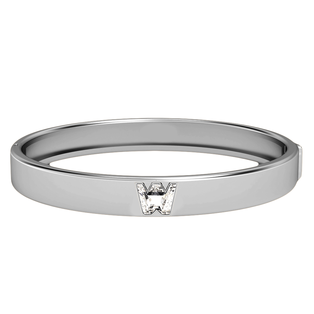 W Letter Alphabet-18K White Gold-Bangle-7 mm