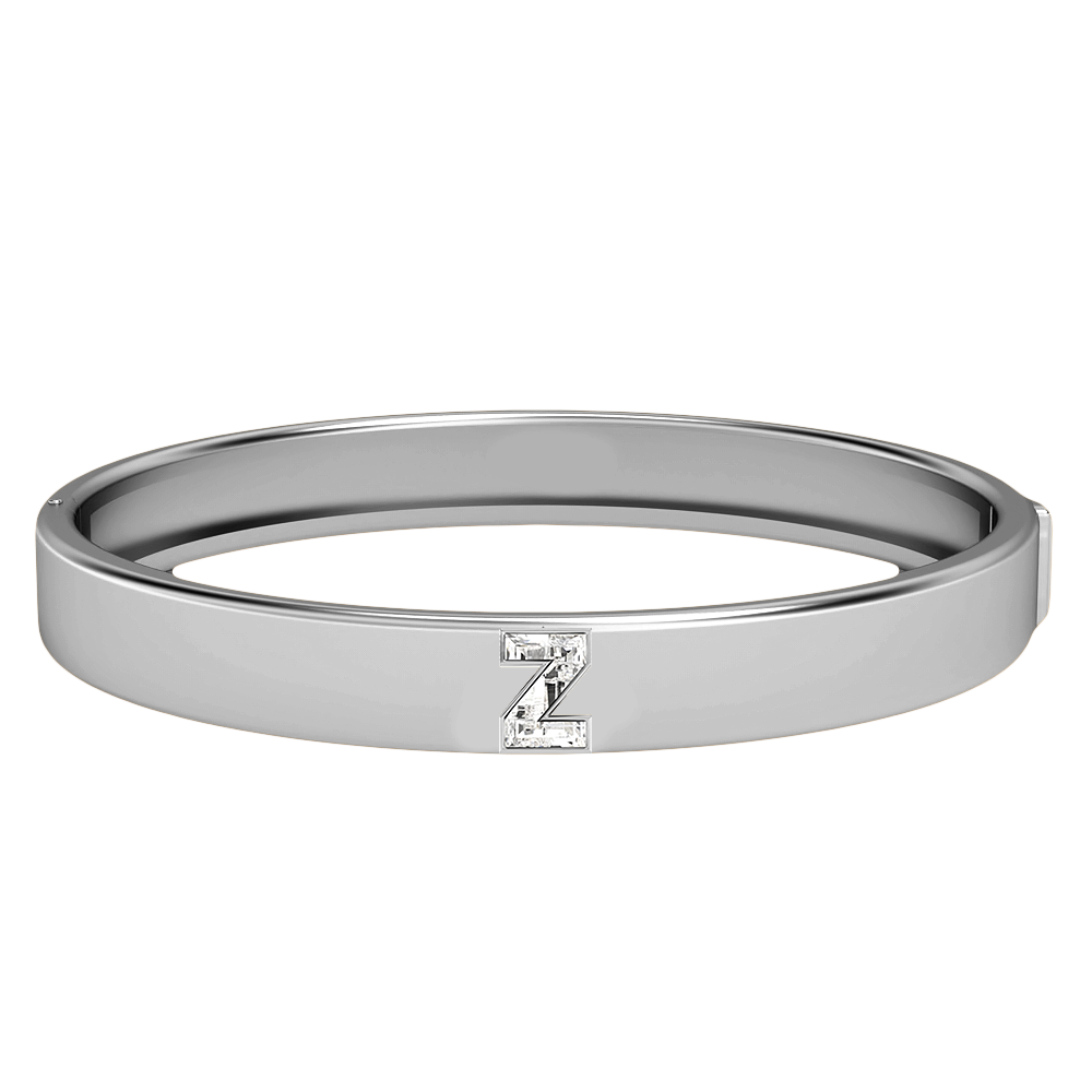 Z Letter Alphabet-18K White Gold-Bangle-7 mm