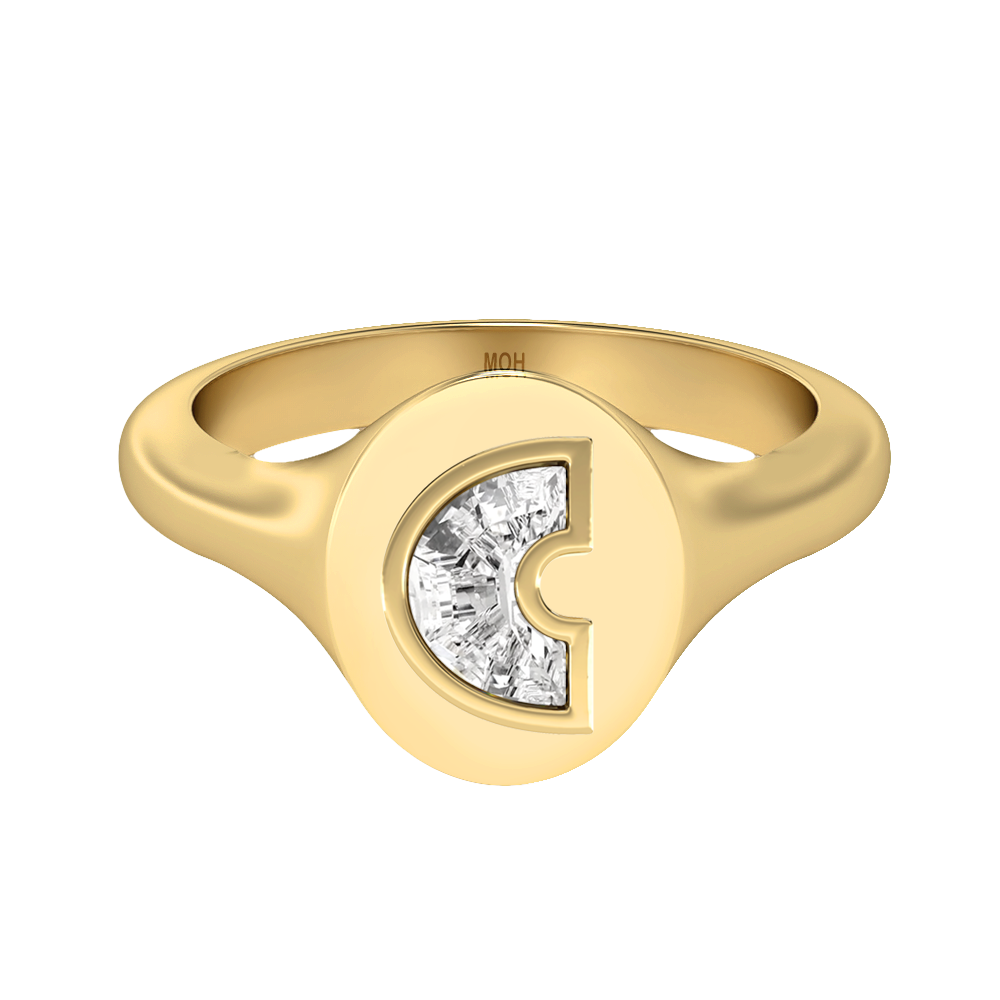 C Letter Alphabet-18K Yellow Gold-Signet Ring-7 mm