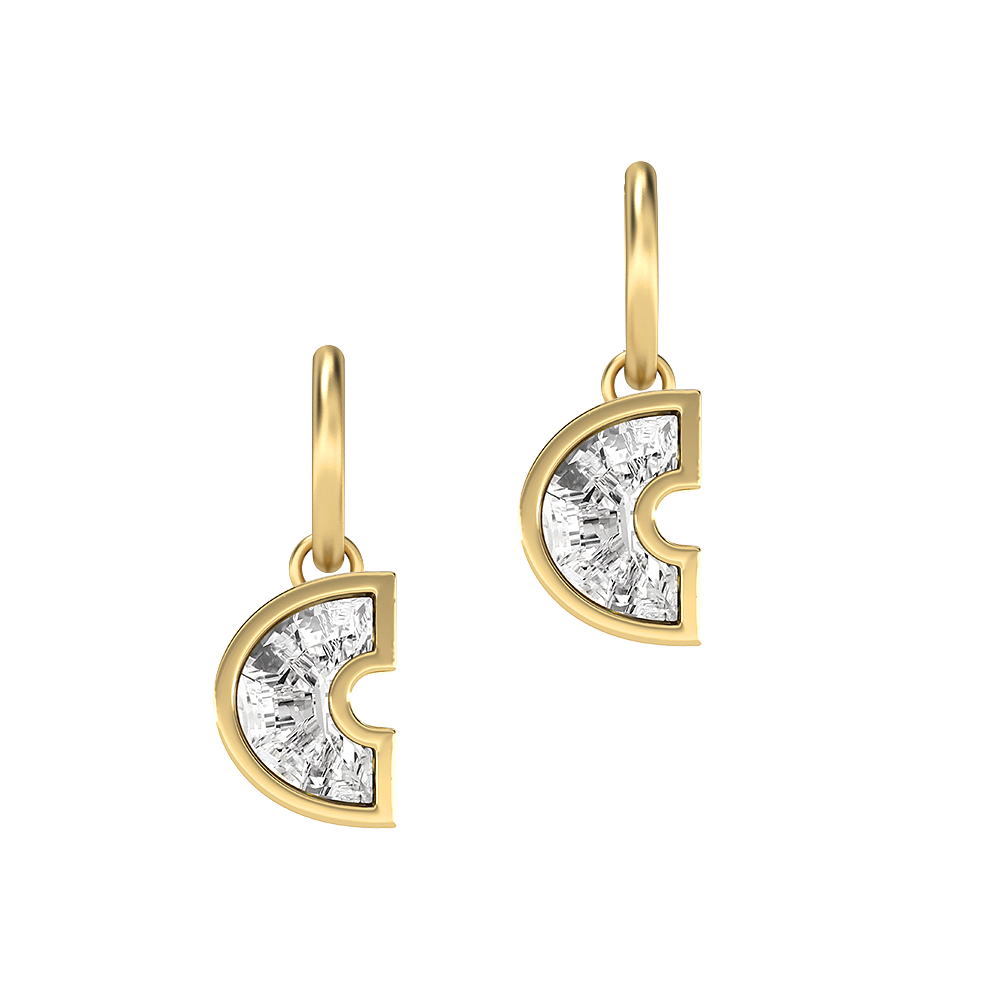 C Letter Alphabet-18K Yellow Gold-Hoop Earrings-7 mm