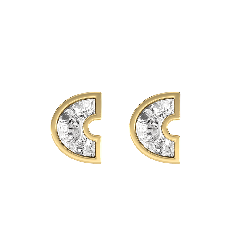 C Letter Alphabet-18K Yellow Gold-Stud Earrings-7 mm