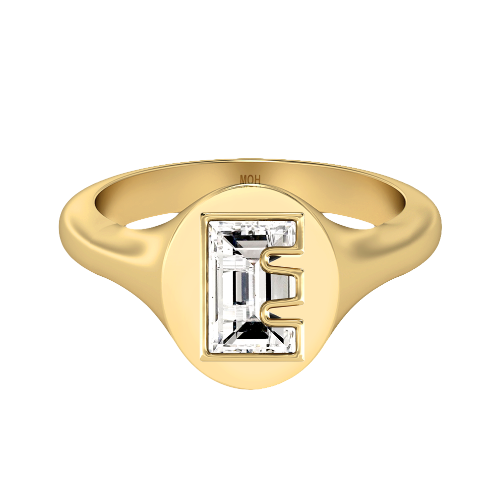 E Letter Alphabet-18K Yellow Gold-Signet Ring-7 mm