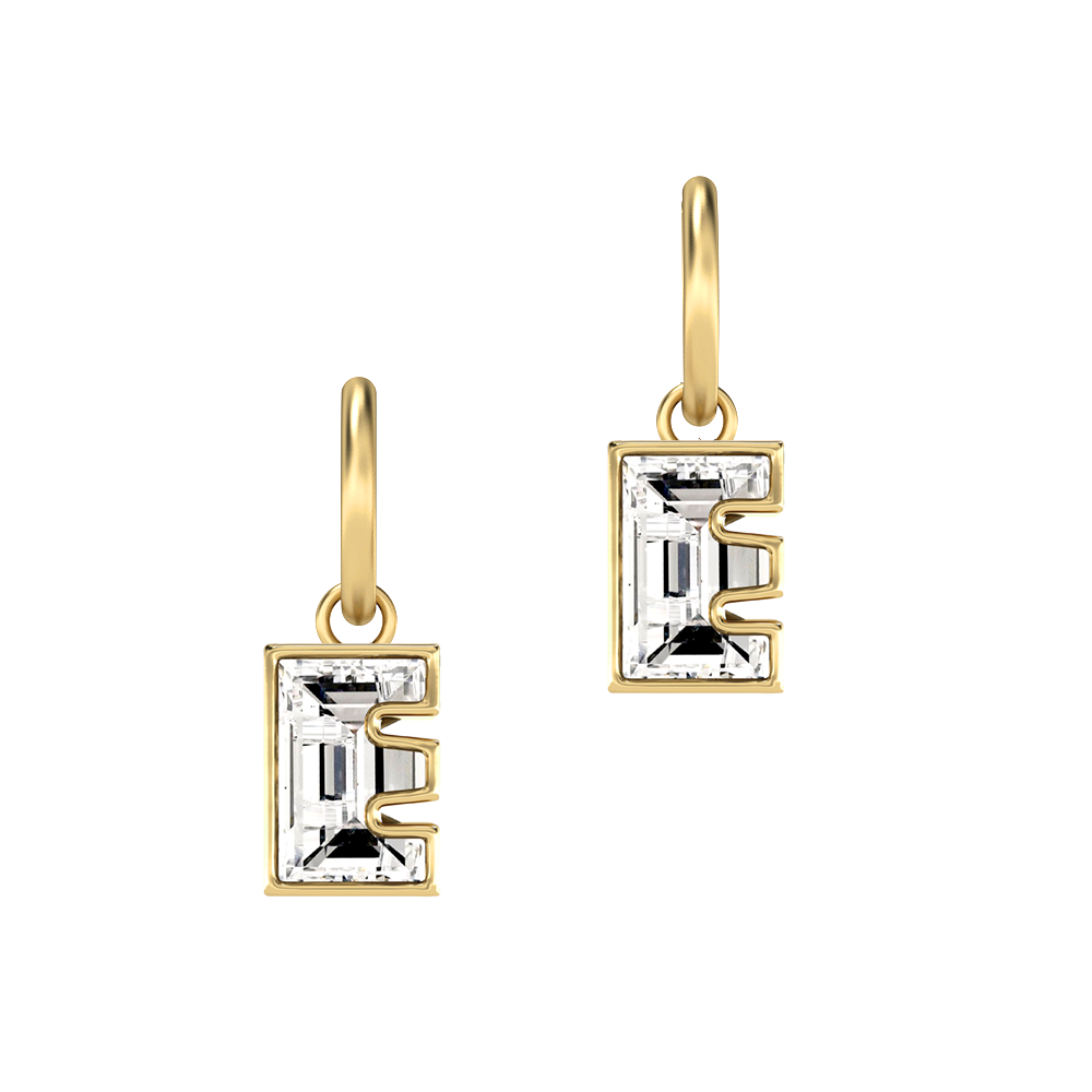 E Letter Alphabet-18K Yellow Gold-Hoop Earrings-7 mm