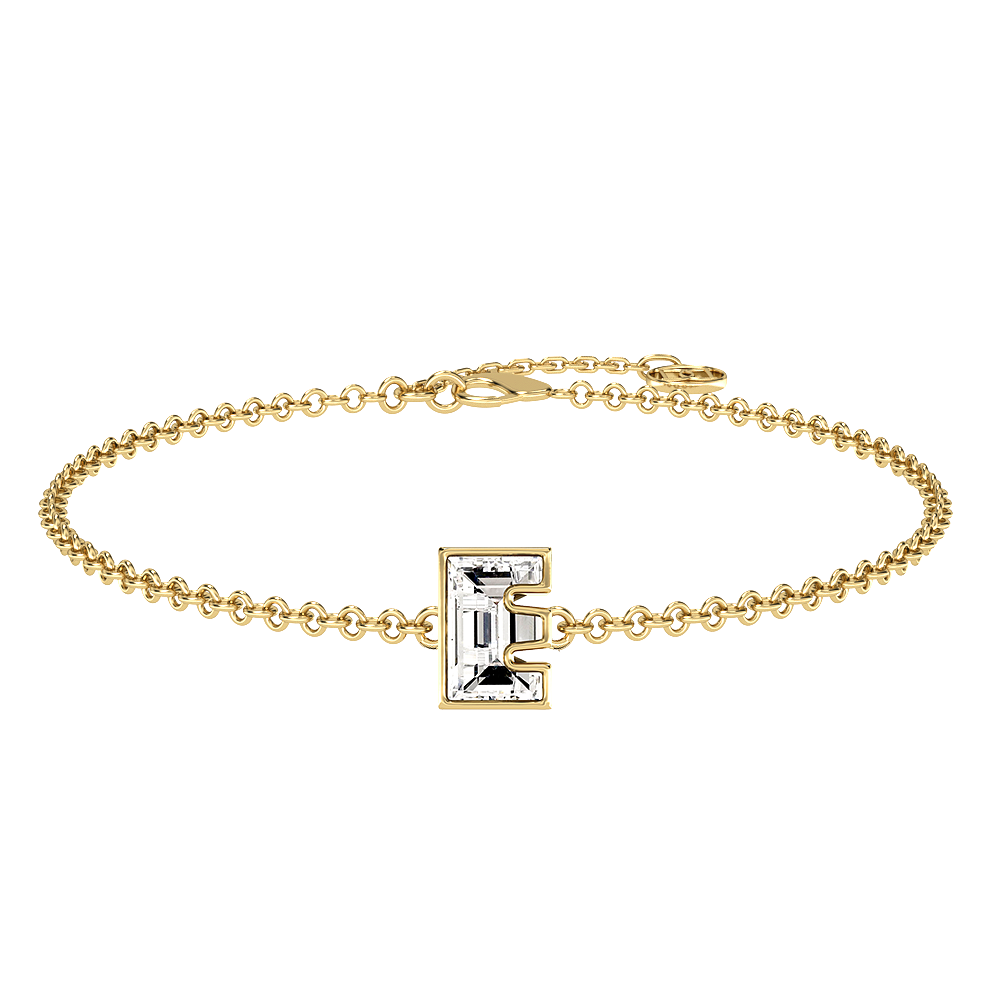 E Letter Alphabet-18K Yellow Gold-Bracelet-7 mm