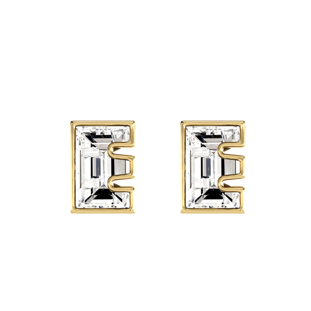 E Letter Alphabet-18K Yellow Gold-Stud Earrings-7 mm