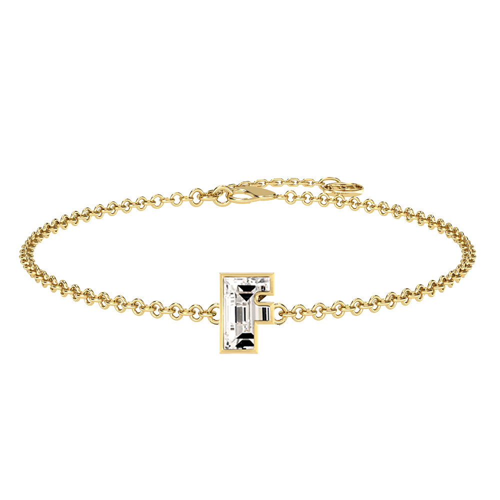 F Letter Alphabet-18K Yellow Gold-Bracelet-7 mm