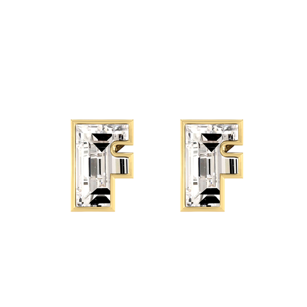 F Letter Alphabet-18K Yellow Gold-Stud Earrings-7 mm