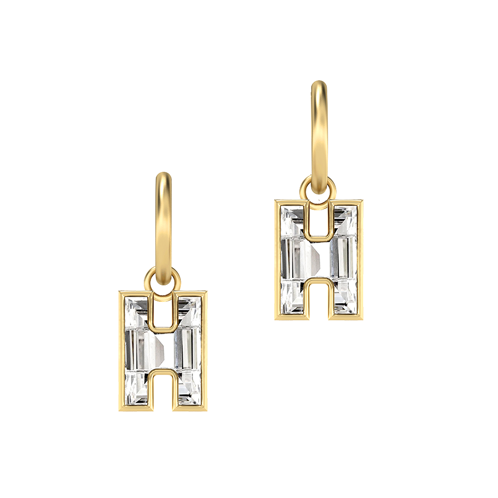 H Letter Alphabet-18K Yellow Gold-Hoop Earrings-7 mm