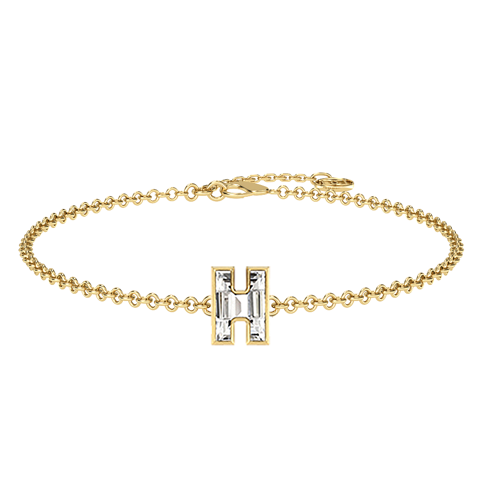 H Letter Alphabet-18K Yellow Gold-Bracelet-7 mm
