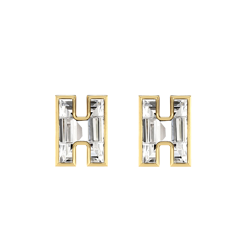 H Letter Alphabet-18K Yellow Gold-Stud Earrings-7 mm