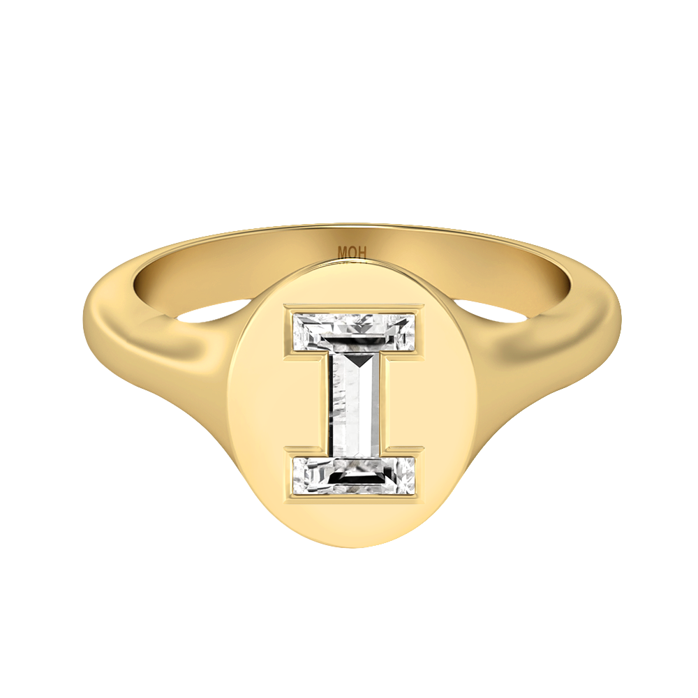 I Letter Alphabet-18K Yellow Gold-Signet Ring-7 mm