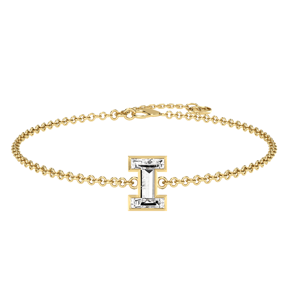 I Letter Alphabet-18K Yellow Gold-Bracelet-7 mm