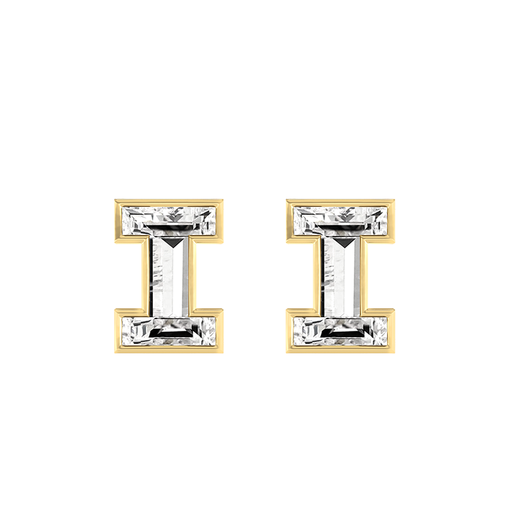 I Letter Alphabet-18K Yellow Gold-Stud Earrings-7 mm