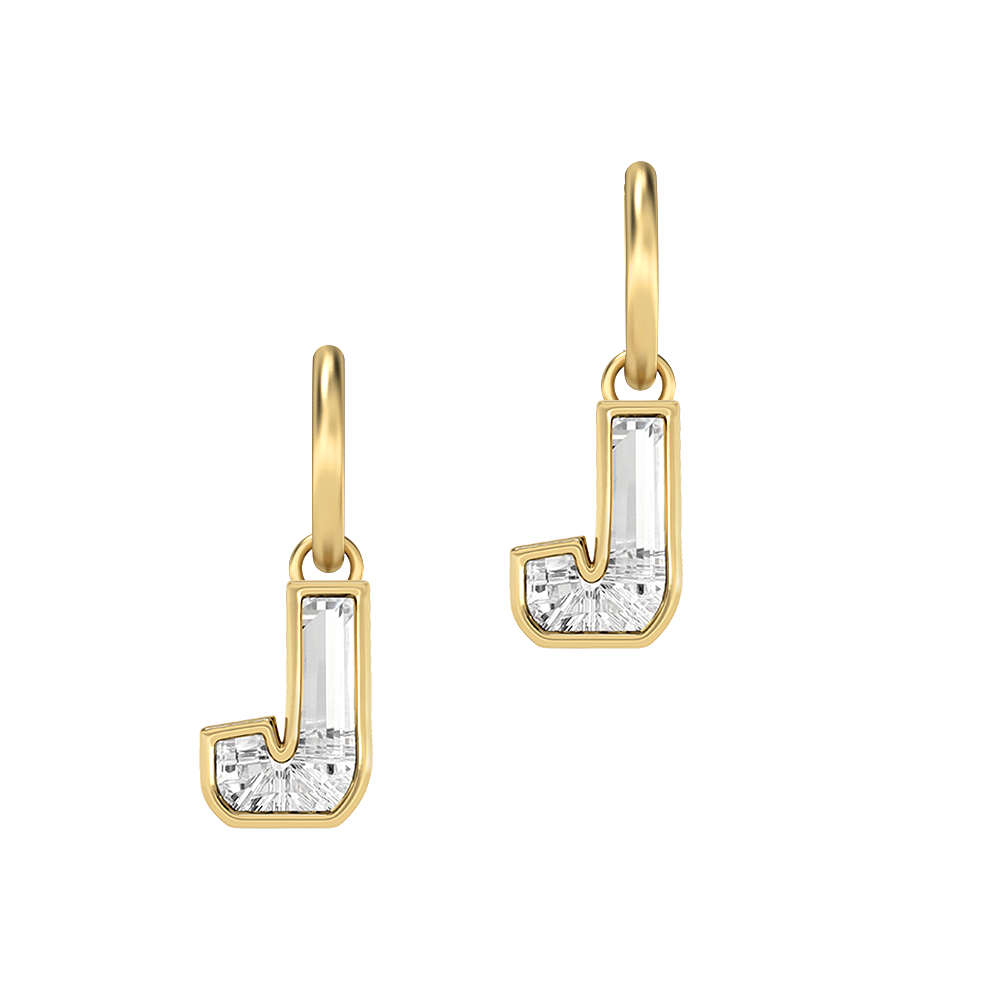 J Letter Alphabet-18K Yellow Gold-Hoop Earrings-7 mm