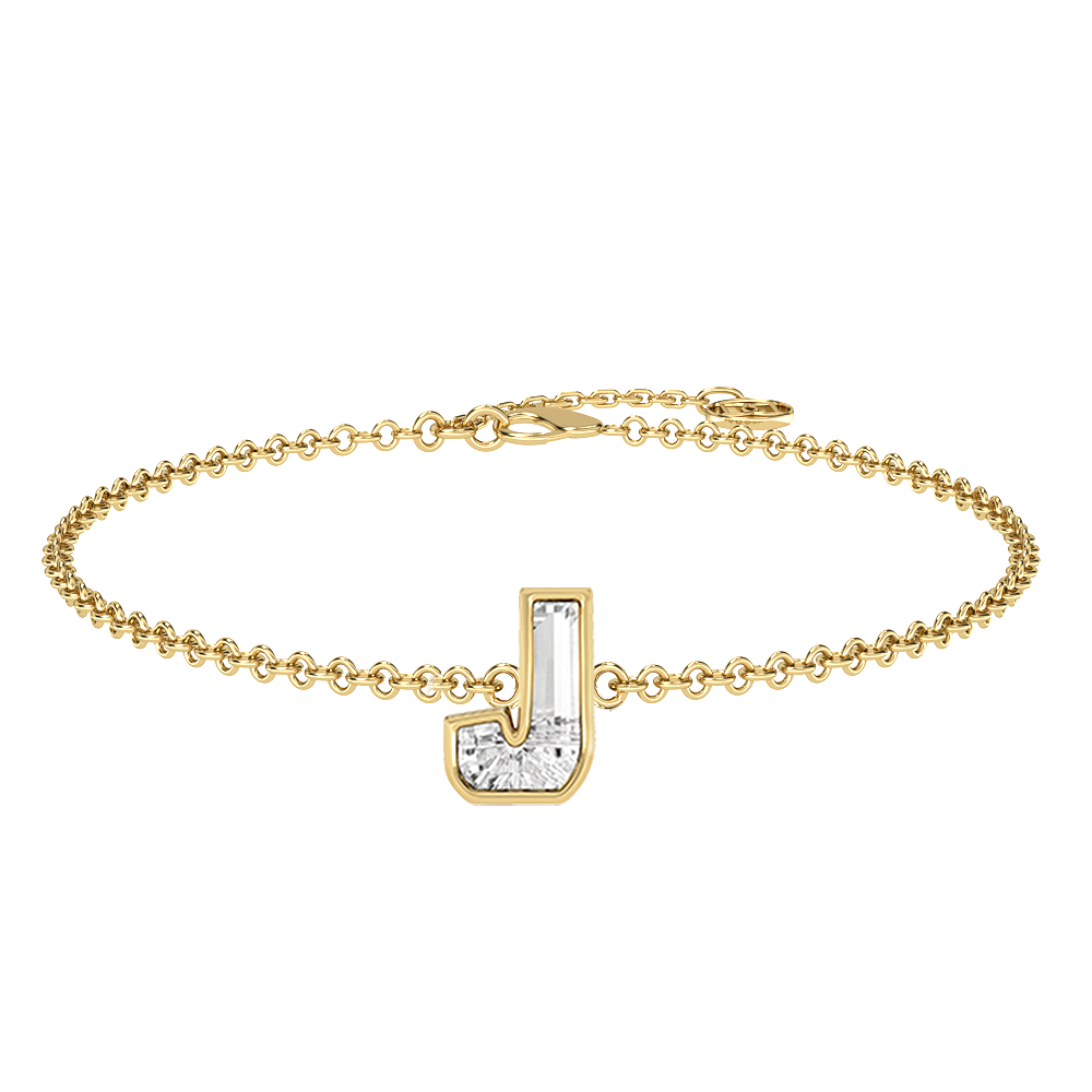 J Letter Alphabet-18K Yellow Gold-Bracelet-7 mm