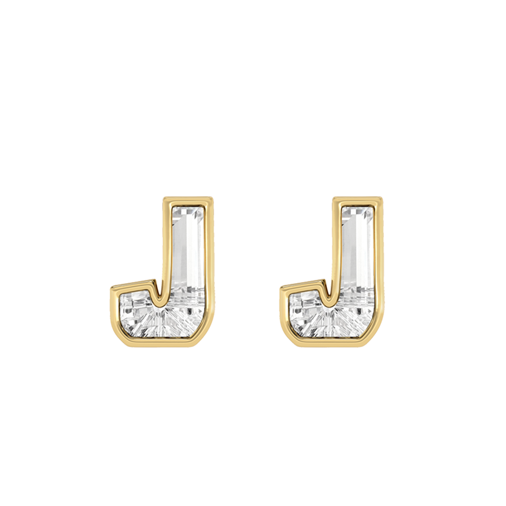 J Letter Alphabet-18K Yellow Gold-Stud Earrings-7 mm
