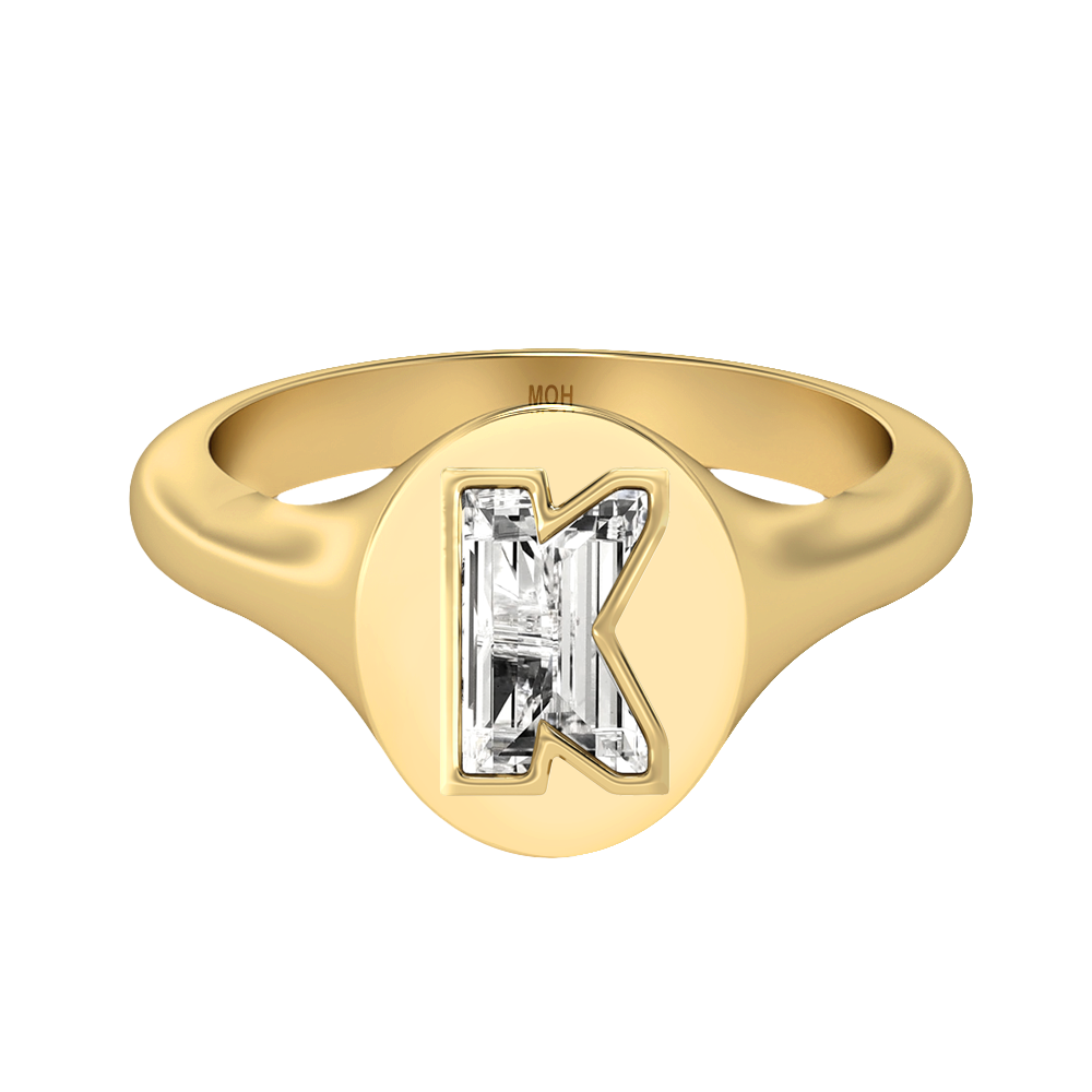 K Letter Alphabet-18K Yellow Gold-Signet Ring-7 mm