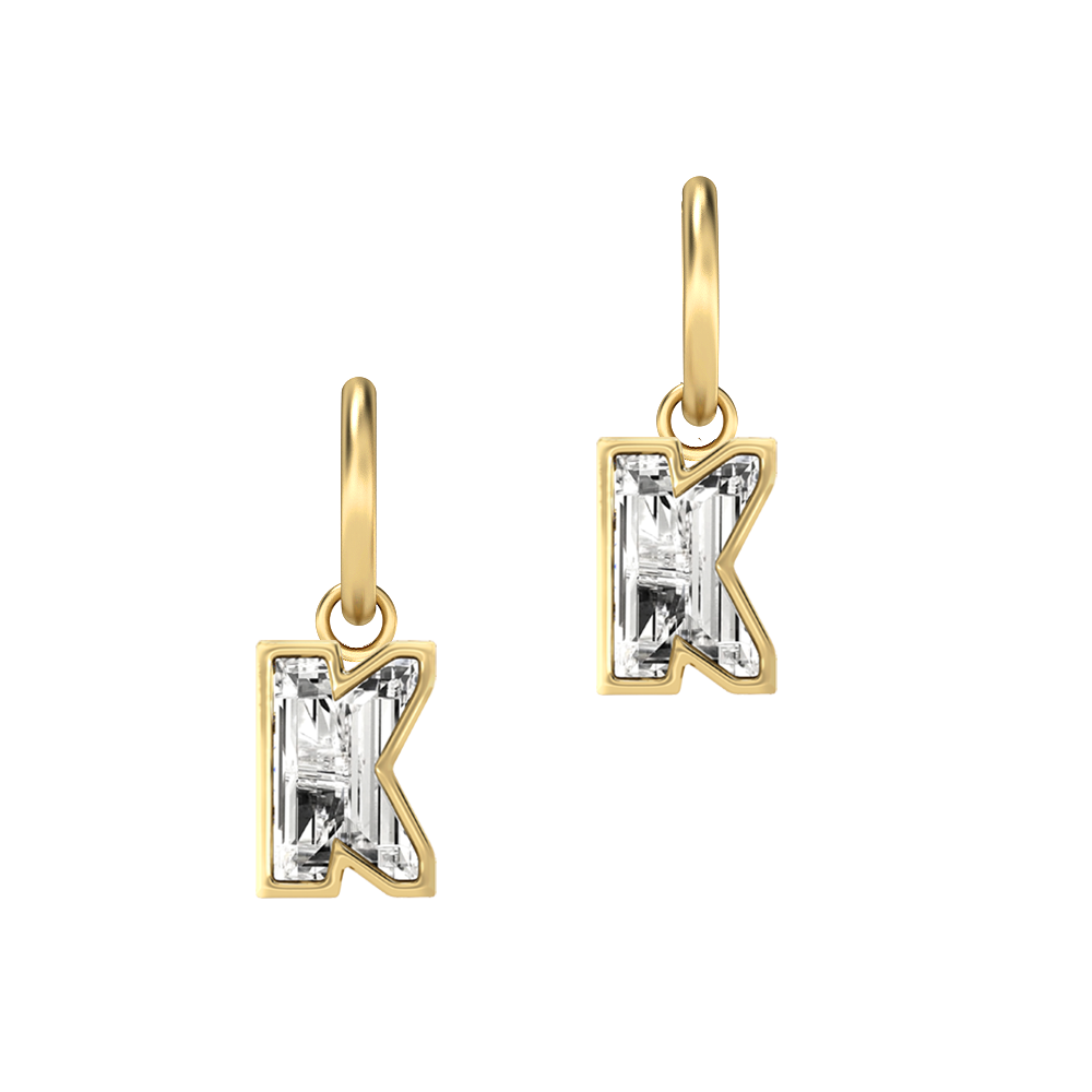 K Letter Alphabet-18K Yellow Gold-Hoop Earrings-7 mm