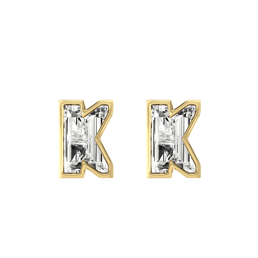 K Letter Alphabet-18K Yellow Gold-Stud Earrings-7 mm