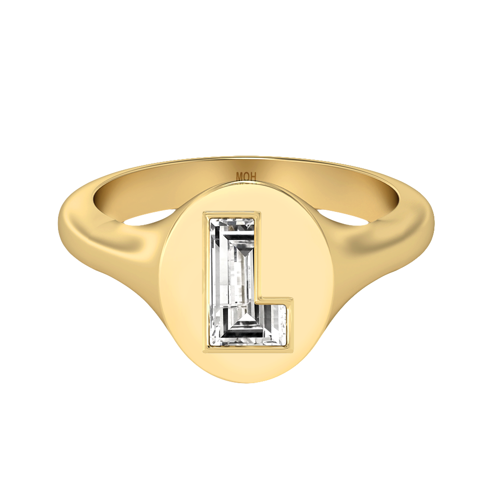 L Letter Alphabet-18K Yellow Gold-Signet Ring-7 mm