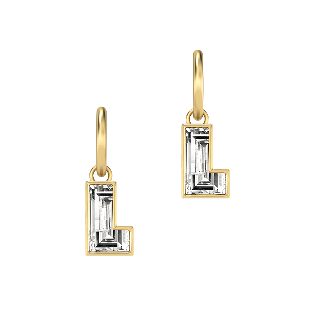 L Letter Alphabet-18K Yellow Gold-Hoop Earrings-7 mm