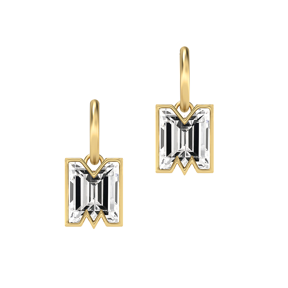 M Letter Alphabet-18K Yellow Gold-Hoop Earrings-7 mm