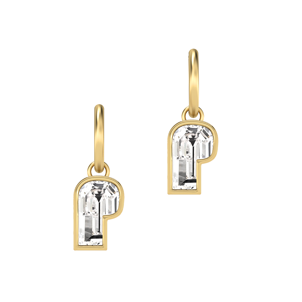 P Letter Alphabet-18K Yellow Gold-Hoop Earrings-7 mm