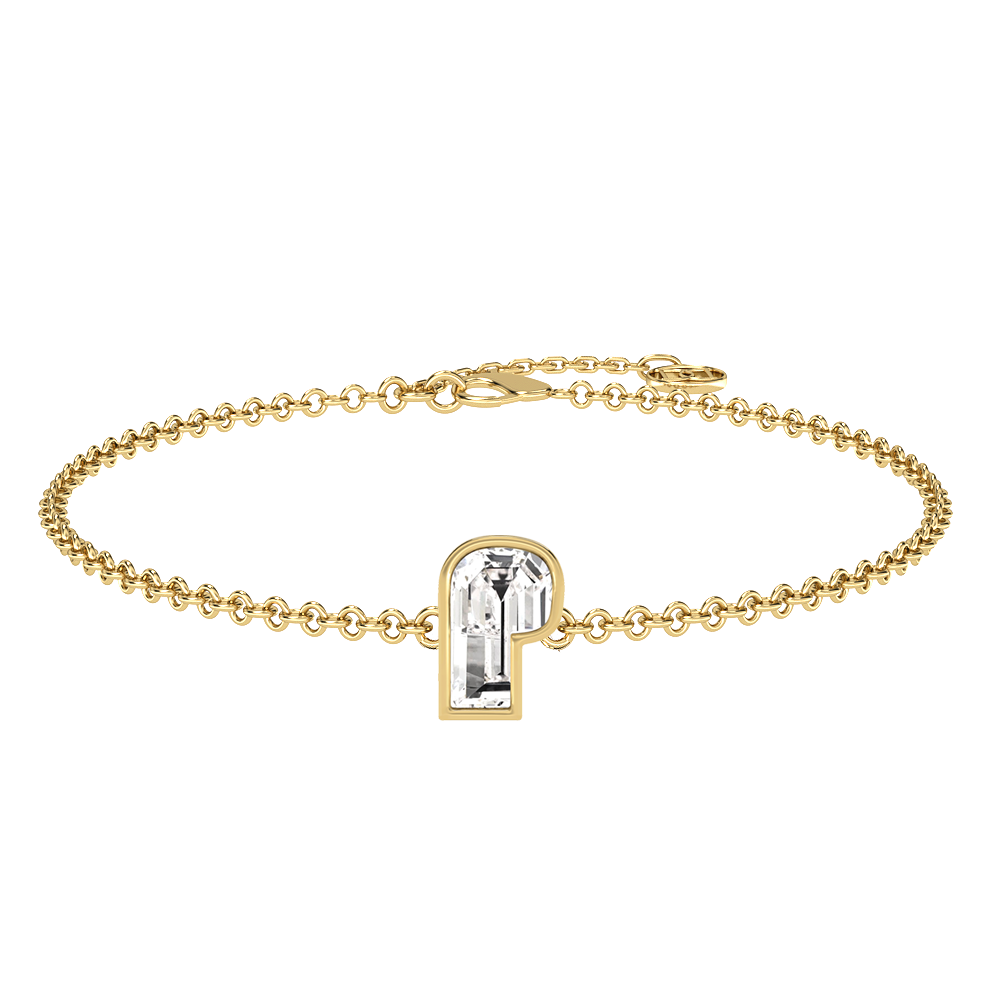 P Letter Alphabet-18K Yellow Gold-Bracelet-7 mm