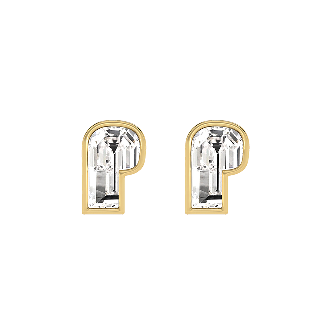 P Letter Alphabet-18K Yellow Gold-Stud Earrings-7 mm