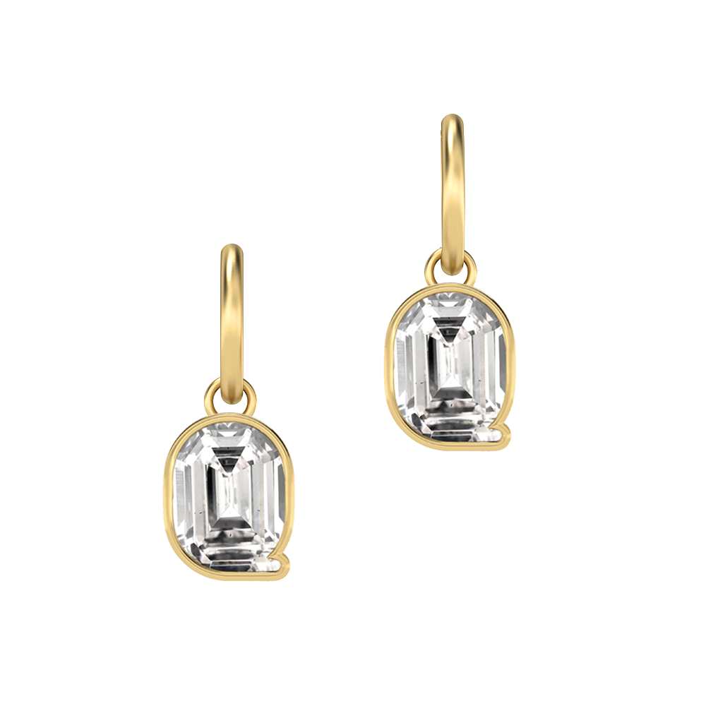 Q Letter Alphabet-18K Yellow Gold-Hoop Earrings-7 mm