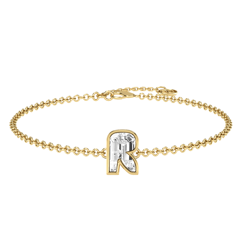 R Letter Alphabet-18K Yellow Gold-Bracelet-7 mm